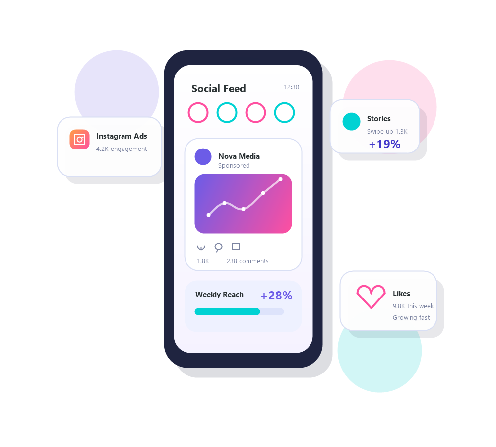 تصميم يعرض خدمات التسويق الرقمي